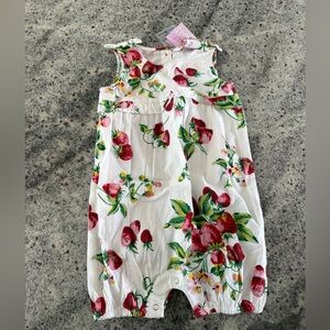 NWT April Cornell White Floral Strawberry Romper with Hat